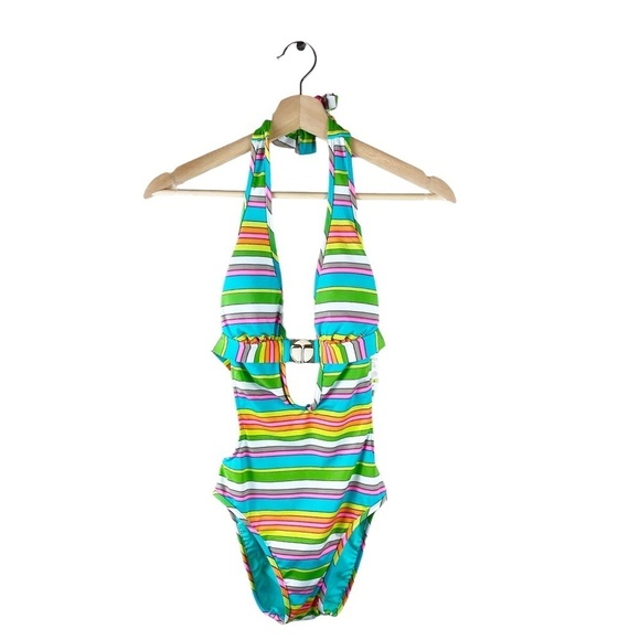 NWT Trina Turk Swimsuit Tennis Anyone Striped Cutout One Piece - Picture 3 of 9